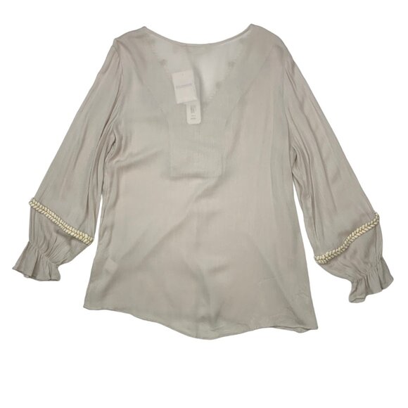 Soft Surroundings Clementine Tunic Top S Natural Embroidered Tassels Coastal - Picture 11 of 12